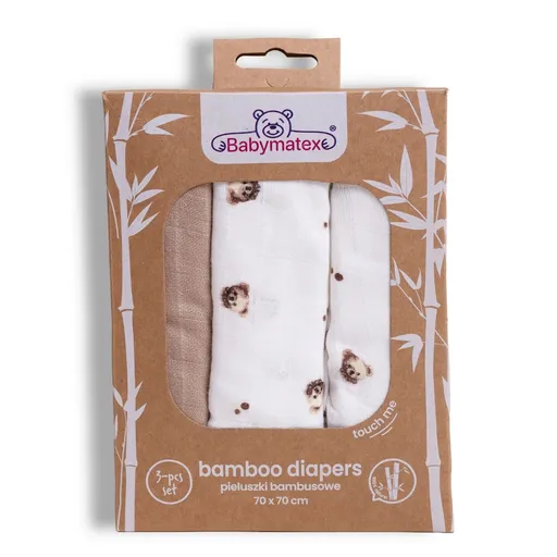 Babymatex Scutece din bambus Ursuleț, 70 x 70 cm, set de 3 bucăți