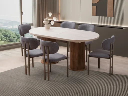 Masa extensibila, Hanah Home, Gusto, 180x77x90 cm, PAL, Travertin / Nuc