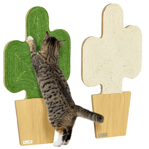 PawHut Set de 2 grifoni zgâriere mural sau de așezare formă originală cactus cu suprafață de zgâriere din iută 30 x 60 cm maro alb verde | Aosom Roman