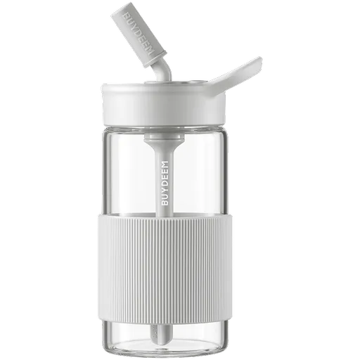 Sticla Buydeem CD1017-OW, 500 ml, Pai incorporat, Rezistenta la scurgeri, Sticla rezistenta la caldura pana la 150°C, Fara BPA, Alb