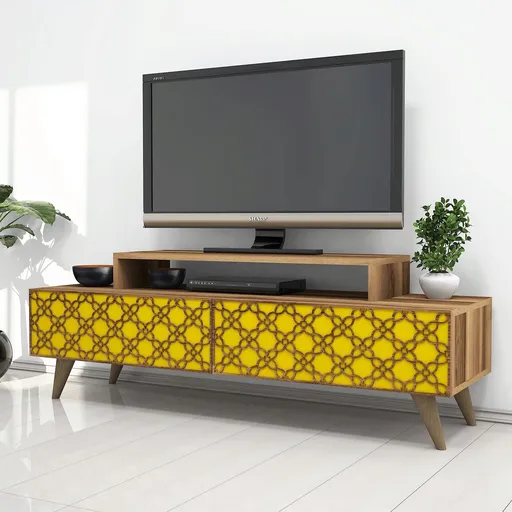 Comoda TV, Hanah Home, City, 140x48.8x41.8 cm, Nuc / Galben