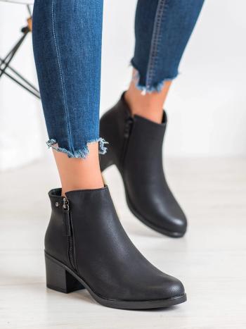 Botine negre de designer pentru femei cu toc lat