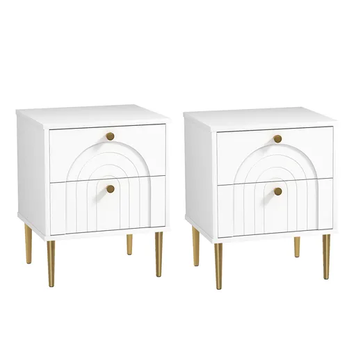 HOMCOM Lot de 2 noptiere cu 2 sertare și picioare din oțel pentru cameră de zi, dormitor - 40 x 35 x 50 cm, alb | Aosom Romania