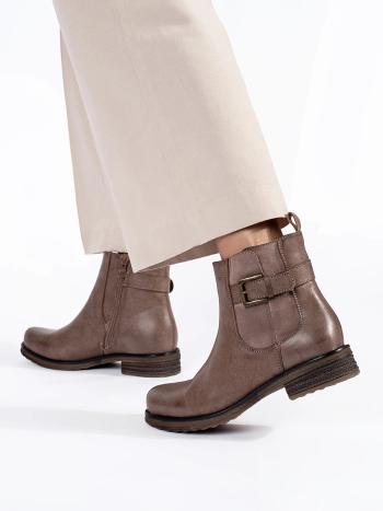 Botine de designer pentru femei maro cu toc lat