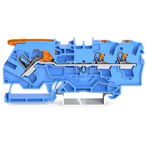 Bloc terminal 3 conductori, cu maneta si buton, 4 mm Wago 2104-5304, albastra / buc