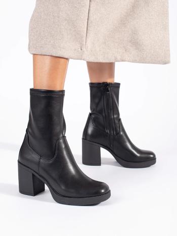 Botine negre de designer pentru femei cu toc lat