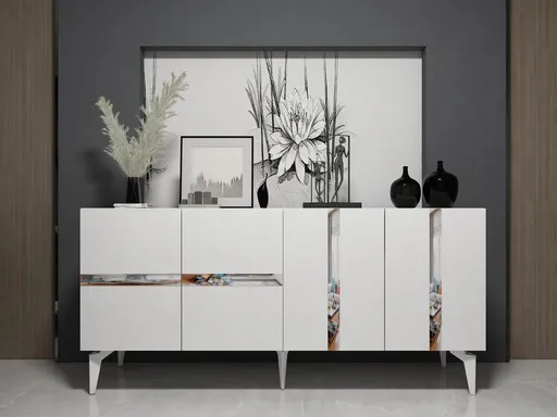 Consola, Hanah Home, Vania, 150x40x79 cm, Alb / Argintiu