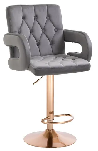 Scaun Make-up/Coafor Velvet Cu Baza Aurie, Suport Picioare, Inaltime Reglabila