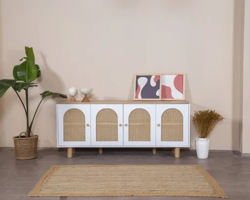 Consola, Hanah Home, Bohem, 80x180x41 cm, Alb / Stejar