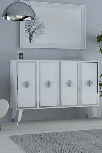 Consola, Hanah Home, 8177KM-32, 120x80x29.6 cm, PAL , Alb / Argintiu