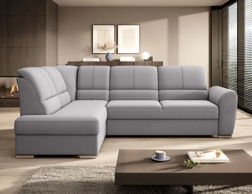 Coltar extensibil stanga 3 locuri ELTAP, LT-04GO, Siber, 270x186x93 cm, lemn/poliester, gri deschis