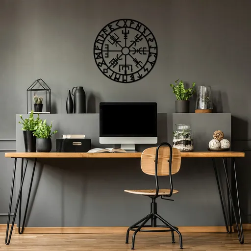 Decoratiune de perete, Vegvisir 6, Dimensiune: 62 x 62 cm, Negru