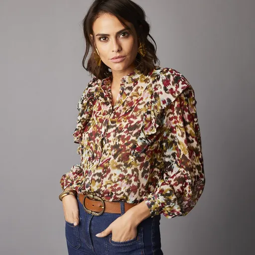 Bluză cămașă imprimată cu mâneci de bluză