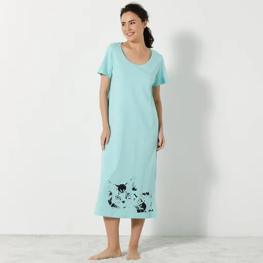 Set de 2 cămăși de noapte lungi cu imprimeu de pisici