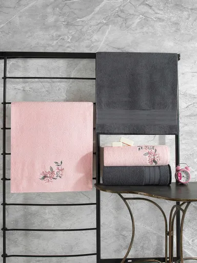 Set prosoape, L'essentiel Maison, Hamam Setı Colorful, Bumbac, Antracit / Roz