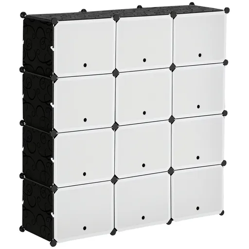 HOMCOM Mobilier de depozitare Mobilier pentru pantofi modular 12 cuburi cu uși și rafturi - dim. 125L x 32l x 125Î cm - negru | Aosom Romania