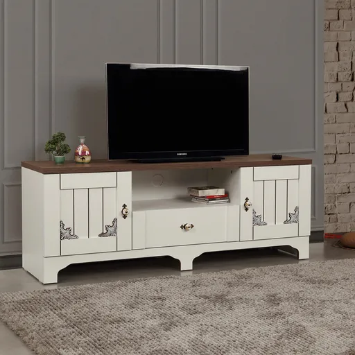 Comoda TV, Hanah Home, Gazel 140, 140x52x41 cm, Alb/Maro