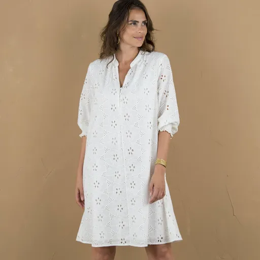 Rochie scurtă dreaptă cu broderie openwork