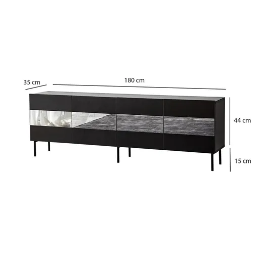 Comoda TV, Hanah Home, Leon, 180x59x35 cm, Negru / Fume