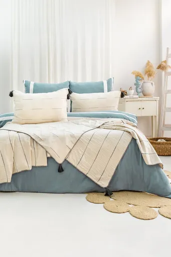 Set cuvertura de pat dubla 3 piese, L'essentiel Maison, Eva, Albastru