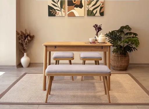 Set masa extensibila si scaune, Hanah Home, Vina Mini 04 0701, Stejar / Gri Soho