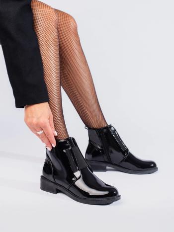 Cizme de gleznă negre la modă pentru femei pe toc plat