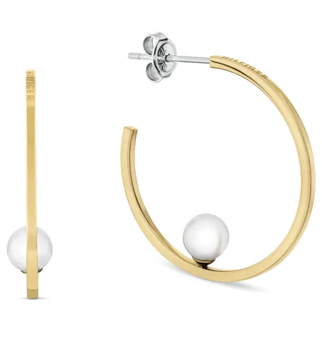 Tommy Hilfiger Cercei cercuri placați cu aur decorați cu perlă Semi-Precious Beads 2780964