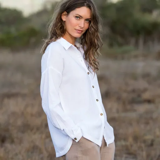 Cămașă oversize din muselină cu fante cu nasturi