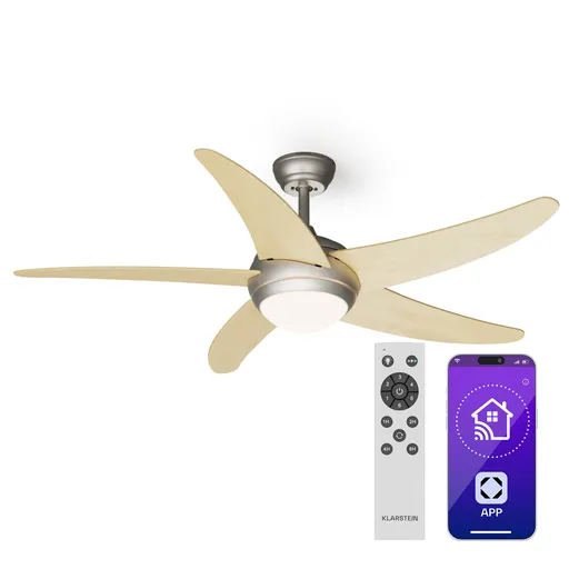 Klarstein Bolero 2 în 1 Smart, ventilator de tavan, Ø 132 cm, lumină 55 W, telecomandă, control prin aplicație, funcționare în două direcții