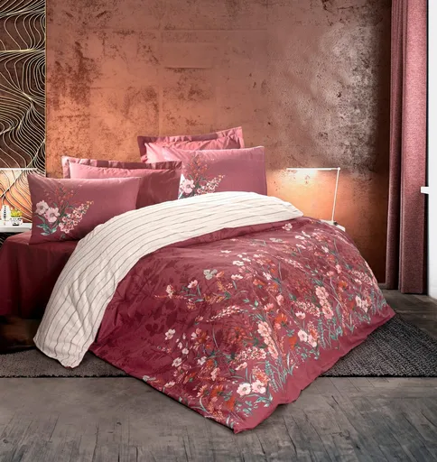 Lenjerie de pat dubla, L'essentiel Maison, Vina, Rosu claret