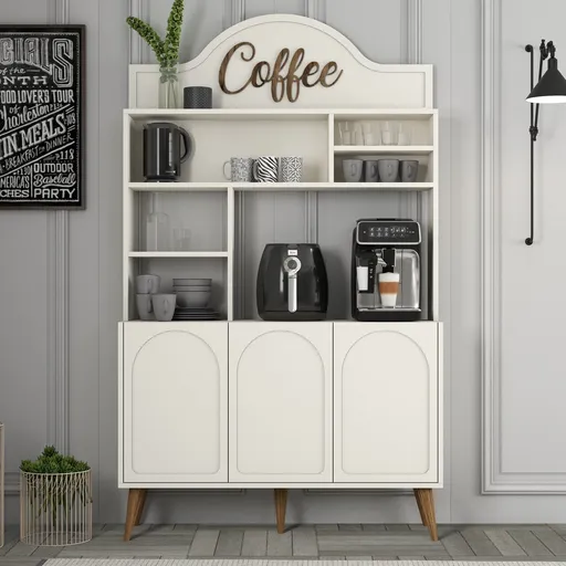 Dulap de bar pentru cafea, Hanah Home, Lyon 120, 120x202x35 cm, Crema/Nuca
