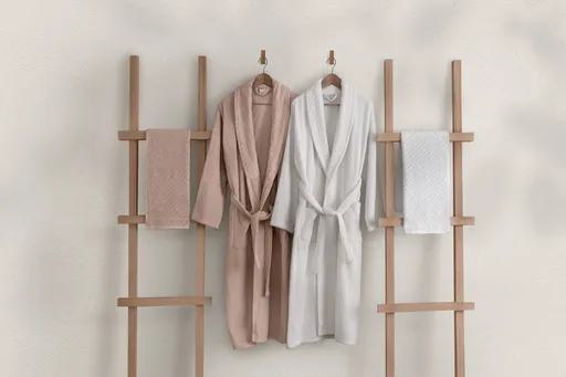 Set halate de baie de familie, L'essentiel Maison, 1063A-047-1, Pulbere / Alb