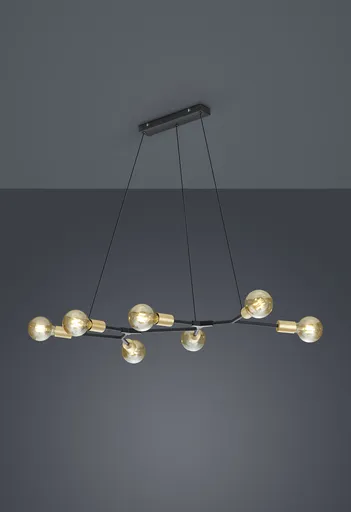 Lustra Cross, TRIO, 91x45x150 cm, 28W, 7x E27, metal, negru mat/auriu