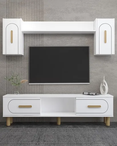 Comoda TV, Hanah Home, Yosun Bohem, 150x44.6x29.6 cm, PAL , Stejar alb / safir