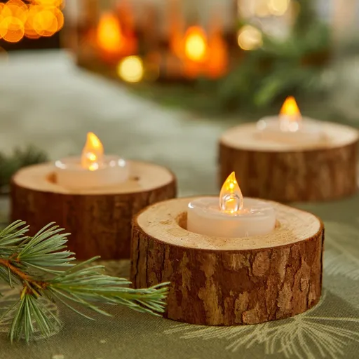 Set de 3 sfeșnice din lemn