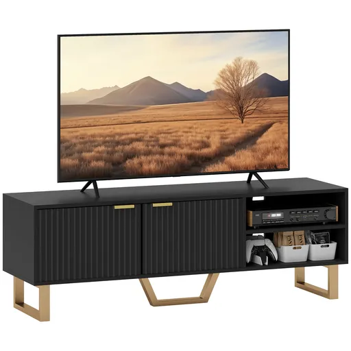 HOMCOM Mobilier TV banc TV pentru televizor de până la 70 de inch - dulap cu 2 uși canelate, compartiment deschis și trecere cabluri | Aosom Romania