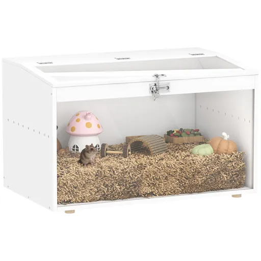 PawHut Cușcă pentru Hamster Casă pentru Animale Mici cu Capac Rabatabil și Fereastră din Acril Transparent 80x50x50 cm Alb | Aosom Romania