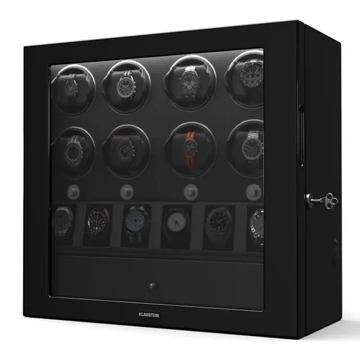 Klarstein Dispozitiv de întors ceasuri ChronoVault, 8+6 ceasuri, vegan, lucios, 4 moduri, Motor Mabuchi, LED, priză