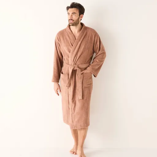 Robă netedă din țesătură buclée Colombine, cu guler chimono