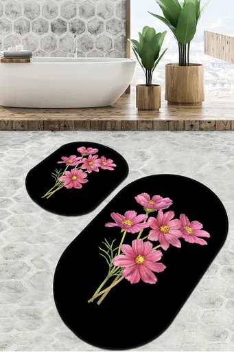 Set covorase de baie, L'essentiel Maison, Sitivo Djt, Negru / Roz / Verde