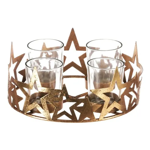 Sfeșnic de Advent cu sticlă Stea, metal, auriu, 18x 18 x 8 cm, auriu