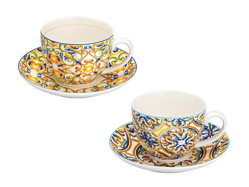 Set 2 cesti cu farfurie pentru ceai, Medicea, Brandani, 200 ml, portelan