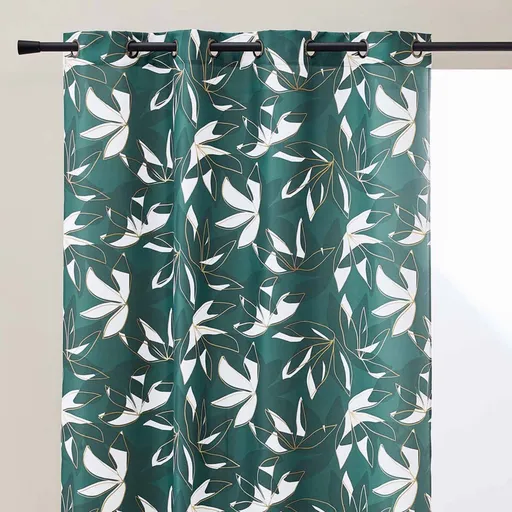 Perdea cu motiv de frunze și imprimeu auriu