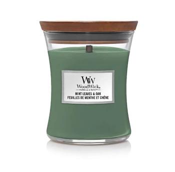 WoodWick Lumânare parfumată medie Mint Leaves & Oak 275 g