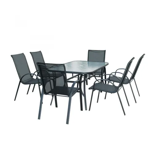 Set mobilier de gradina Fiesta, Heinner, 7 piese, otel/sticla, negru