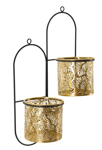 Suport ghivece cu fixare pe perete Double Hong, Mauro Ferretti, 27x14x48 cm, fier, negru/auriu