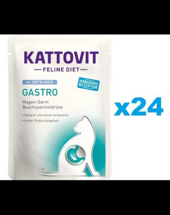 KATTOVIT Feline Diet Gastro hrana umeda dietetica pentru pisici cu afectiuni gastrointestinale, rata si orez  24 x 85 g