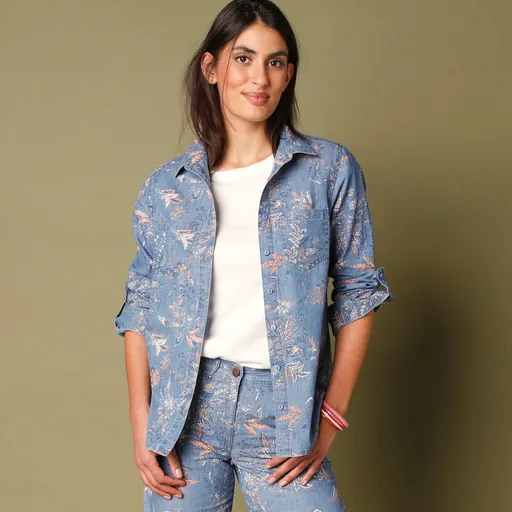 Bluză din denim cu imprimeu floral