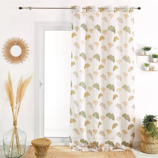 Perdea voal cu imprimeu de frunze de ginkgo
