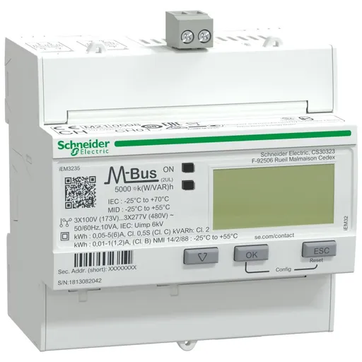 Contor trifazat conectare prin TC M-Bus-1 Digital I-1 Digital O - Multi-Tarif Schneider A9MEM3235